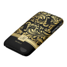 Eleganter Schwarz-und Golddamast mit Monogramm iPhone 3 Case-Mate Hülle