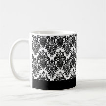 Eleganter SCHWARZER u. WEISSER Hochzeits-Damast-Be Kaffee Tassen