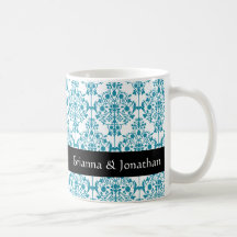 Eleganter TÜRKIS und WEISSER Hochzeits-Damast-Bech Kaffeetassen