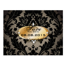 Eleganter Vintager Goldschwarzdamast Save the Date Postkarte