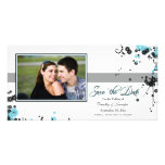 Elegantes Aqua + schwarzes Foto der Blumen Save th Photokartenvorlagen