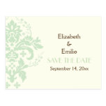 Elegantes Damastminzenelfenbein, das Save the Date Postkarten