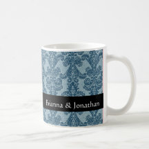 Elegantes Denim-blauer Hochzeits-Damast-Becher Tassen