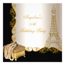 Elegantes Eiffel-Turm-Goldschwarz-Geburtstags-Part Personalisierte Ankündigungskarten