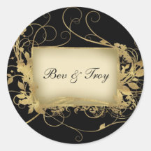 Elegantes Gold und schwarzer Strudelentwurf - fert Runder Sticker