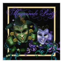 Elegantes Goldlila Maskerade-Party Einladungen