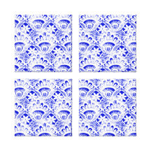 Elegantes Königsblau-weißes Spitze-Damast-Muster Gespannte Galeriedrucke