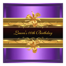 Elegantes lila schwarzes Goldgeburtstags-Party Personalisierte Einladungen