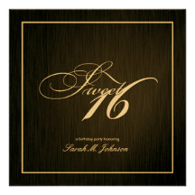 Elegantes metallisches Gold und schwarzes 16. Gebu Personalisierte Einladungskarten
