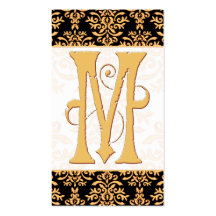 Elegantes Monogramm der Golddamast-Initialen-M Visitenkarten Vorlage