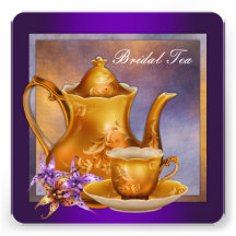 Elegantes Orchideen-Goldlila Brauttee-Party Individuelle Einladungskarten