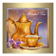 Elegantes Orchideen-Goldlila Brauttee-Party Individuelle Einladungskarten