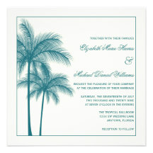 Elegantes Palmen aquamarines Ecru Quadrat Personalisierte Einladungskarte