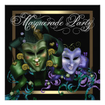 Elegantes schwarzes Goldlila Maskerade-Party Ankündigung