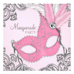 Elegantes Silber und rosa Maskerade-Party Individuelle Ankündigungskarte