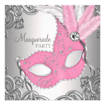 Elegantes Silber und rosa Maskerade-Party Individuelle Einladung