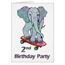 Elephant on Skateboard 2nd Birthday Cards