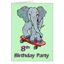 Elephant on Skateboard 8th Birthday Greeting Card