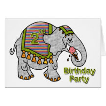 Elephant with Ice Cream Cone 2nd Birthday Greeting Card