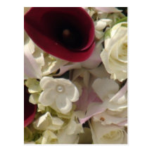 Elfenbein und Burgunderblumenpostkarte