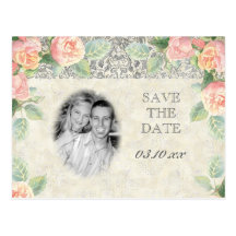 Englische Rosen-u. Silber-Save the Date Postkarte