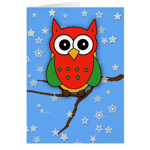 Entzückende rote und grüne Eule für Weihnachten Karte | Zazzle