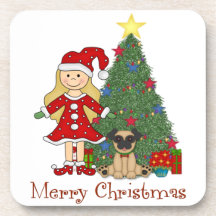 Entzückender Weihnachtself und -Mops Getränk Untersetzer
