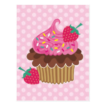 Erdbeer-u. Schokoladen-kleiner Kuchen Postkarte