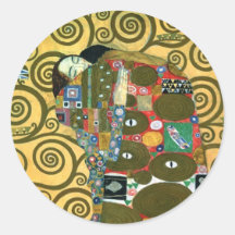 Erfüllung (die Umarmung) durch Gustav Klimt Runde Aufkleber