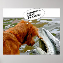 ERHALTENE GLASSCHLACKE? HUND IM MUND DES HAIFISCHS PLAKATDRUCK