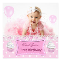 Erstes Geburtstags-1. Mädchen-rosa Kuchen-Baby Einladung