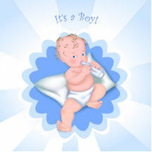 Es ist ein Junge! Baby mit Flasche Ausschnitt
