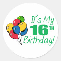 Es ist mein 16. Geburtstag (Ballone) Runder Aufkleber