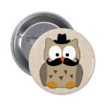 Eule mit dem Schnurrbart und Hut Anstecknadelbuttons