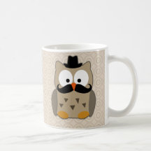 Eule mit dem Schnurrbart und Hut Kaffee Haferl