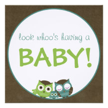 Eulen-Babyparty | grün/Blau/Brown-Junge Ankündigung