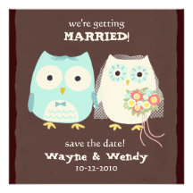 Eulen, die Save the Date Braut und Bräutigam Weddi Ankündigungskarte