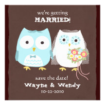 Eulen, die Save the Date Braut und Bräutigam Weddi Ankündigungskarte