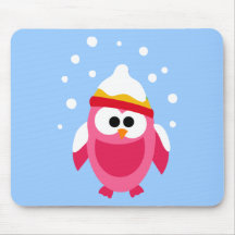 Eulen-Eulen-Vogel-Rosa-Schnee-Winter-Hut-buntes ni Mauspad