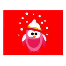 Eulen-Eulen-Vogel-Rosa-Schnee-Winter-Hut-buntes ni Postkarten