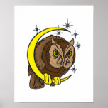 Eulen-und Mond-Tätowierungs-Entwurf Plakatdruck