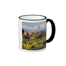 Europa, Frankreich, Bonnieux. Weinberge bedecken Kaffee Haferl