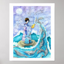 Eventide-Geisha-Delphin-mittlere Plakat-Druck-Kuns