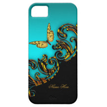 Exotischer aquamariner blauer Goldschwarz-Schmette iPhone 5 Hülle