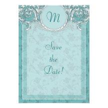 Extravagante aquamarine barocke Monogramm-Save the Individuelle Einladung