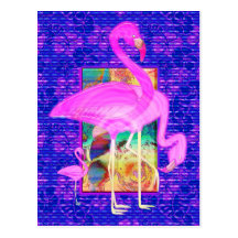 Familie der rosa Flamingo-Muscheln und der Hibisku Postkarte