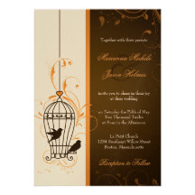 Fantasievolle Wirbelbirdcage-Orange u. Brown-Hochz Individuelle Einladung