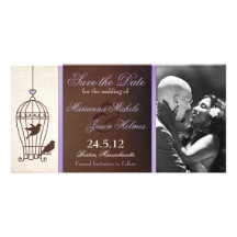 Fantasievoller Birdcage-Lavendel u. Brown Save the Photo Karten Vorlage