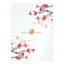 fatfatin rote Sakuras Golddoppelt-Glück-Hochzeit Personalisierte Einladungen