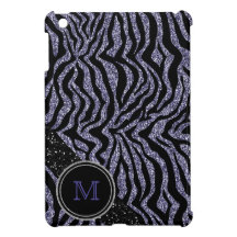 Faux Glitter Purple Zebra Pattern with Monogram iPad Mini Cases